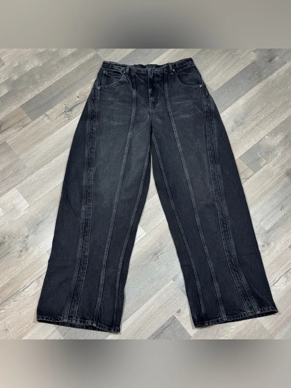 Free People Olsen Cuffed Barrel Jeans Black 28 Baggy Streetwear High Rise Grunge - Image 5