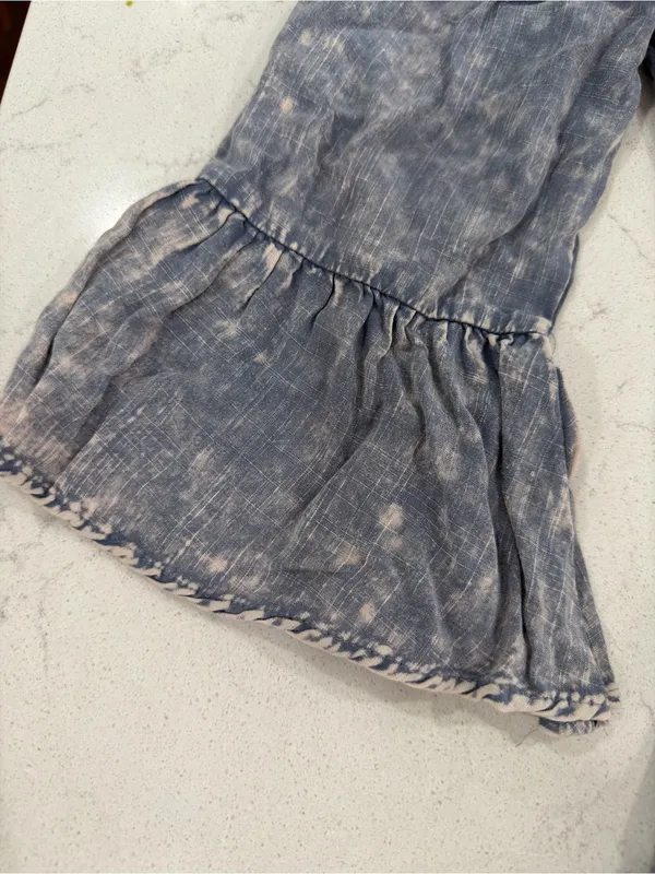 Kori Washed Denim Blue Lace-Up Bell Sleeve Mini Dress - Image 7