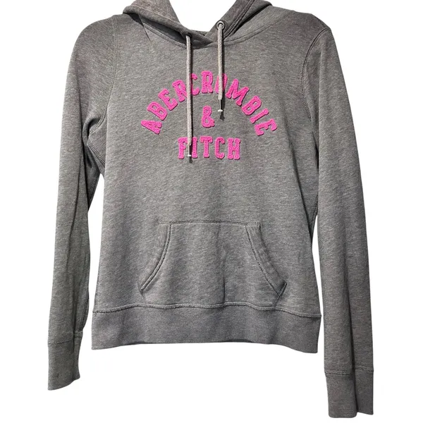 Abercrombie & Fitch Women Hoodie Boho Y2K Casual Gray Pink Logo Size M - Image 2