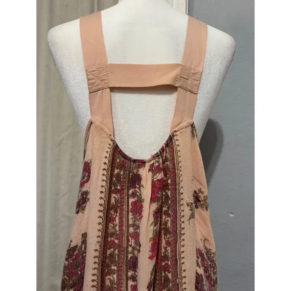 Free People‎ Mini Slip Dress XS Tunic Peach Floral Border Print Open Back Boho - Image 15