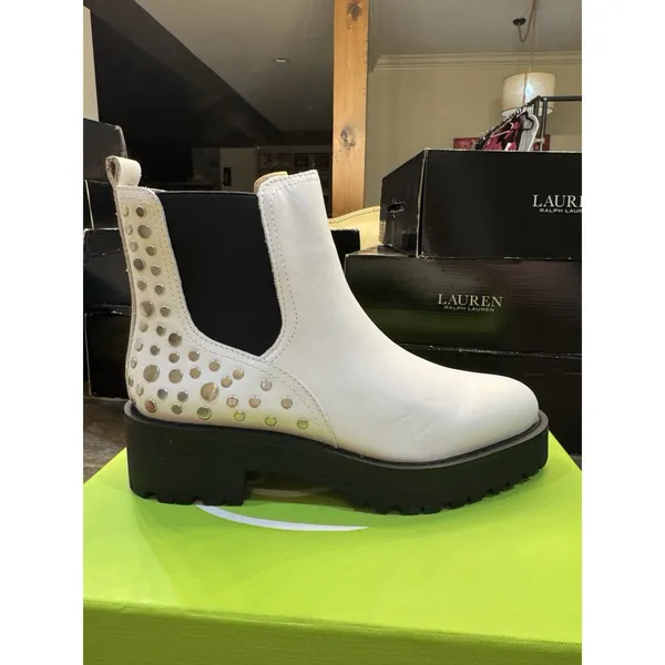 Sam Edelman Women White Leather Studded Jalyn Lug Sole Chelsea Boots Size 7 - Image 2