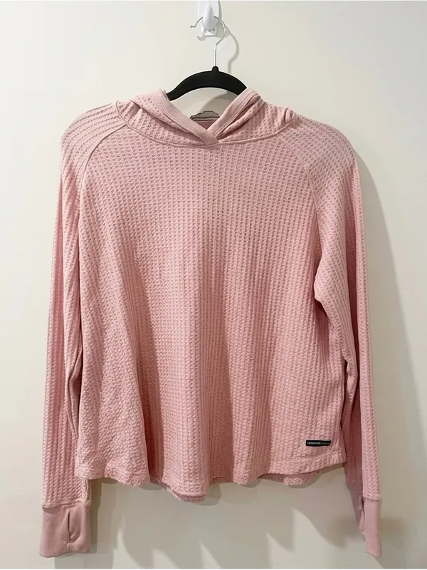 Calvin Klein Jeans Women’s Long Sleeve Waffle-Knit Hooded Pullover Shirt Size M - Image 3