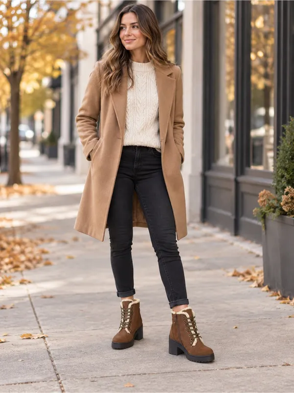 JEFFREY CAMPBELL Scaveng Sh Leather Boot Faux Shearling Lining Brown 8.5 - Image 2