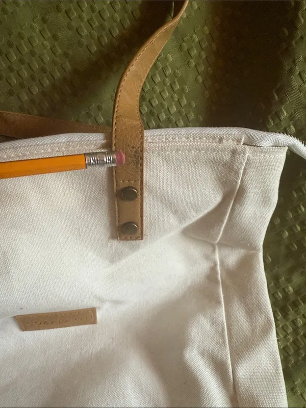 Cozy Earth Cream Canvas Tote with Tan Leather Straps - Image 2