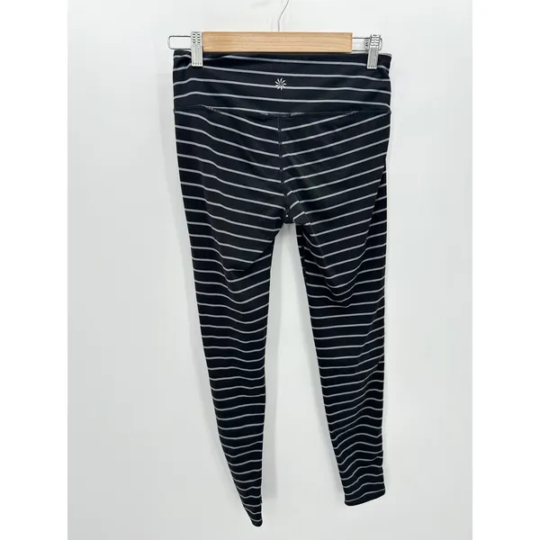 Athleta Womens Black Gray‎ Striped Polyester Spandex Full Length Leggings Small - Image 2