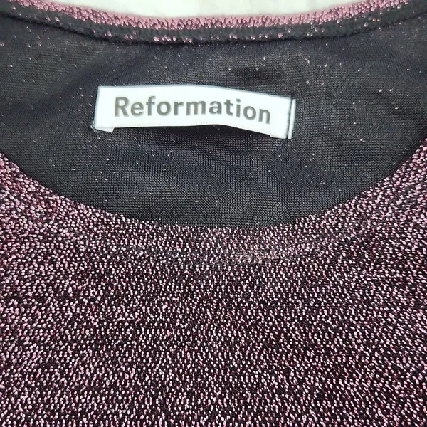 Reformation NWT Riley Mini Skater Fit & Flare‎ Dress in Blush Sparkle Metallic M - Image 6
