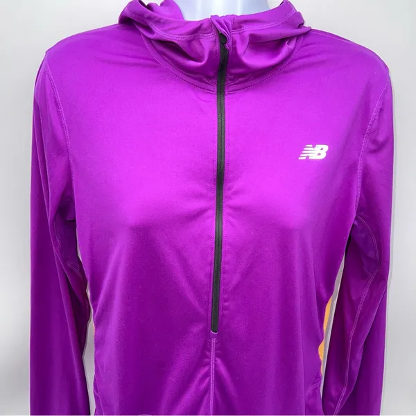 New Balance Women’s Purple/Yellow/Gray Colorblock 1/2 Zip Pullover Hoodie-Size M - Image 2
