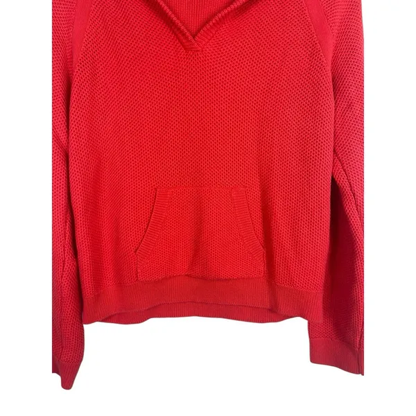 Lauren Ralph Lauren LRL Orange Waffle Knit Hooded Sweater XL Kangaroo Pocket - Image 3