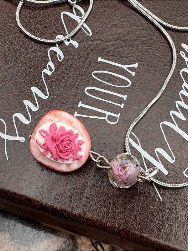 Y2K Handmade Pink Cameo Shell Necklace Cottagecore Romantic Pendant - Image 3