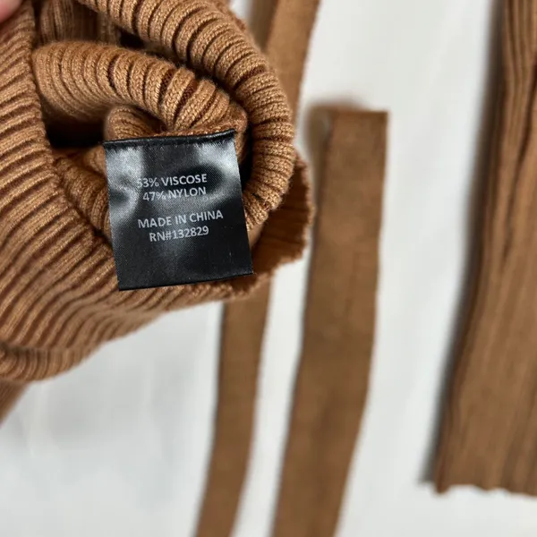 NBD Brown Ribbed Knit Stasia‎ Halter Wrap Midi Dress Small - Image 4