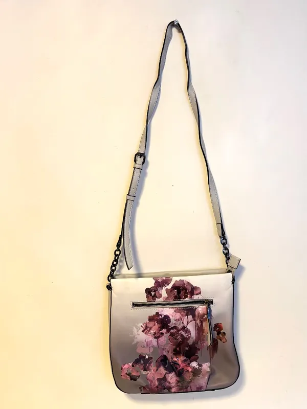 Vera Wang Simply Vera Faux Leather Crossbody Bag Purse Grey Floral Abstract Watercolor - Image 2
