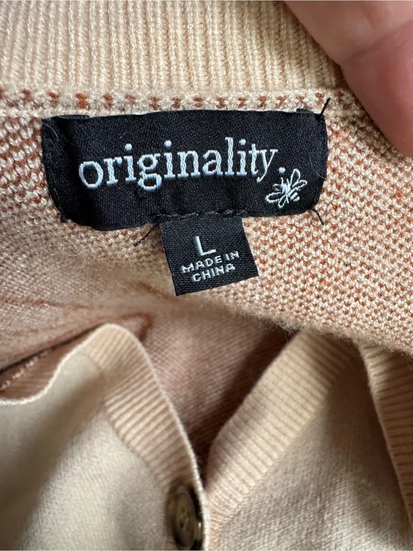 NWT Tan & Brown Checkered Mountain Scene Button Down Cardigan Sweater - Image 6