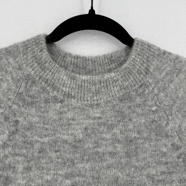 H&M Mohair Wool Blend Sweater Women S Gray Fuzzy Crewneck Quiet Luxury Cozy - Image 3