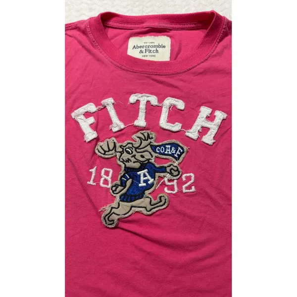 Abercrombie & Fitch Pink Graphic Tee Moose Applique Short Sleeve Shirt M 4740 - Image 3