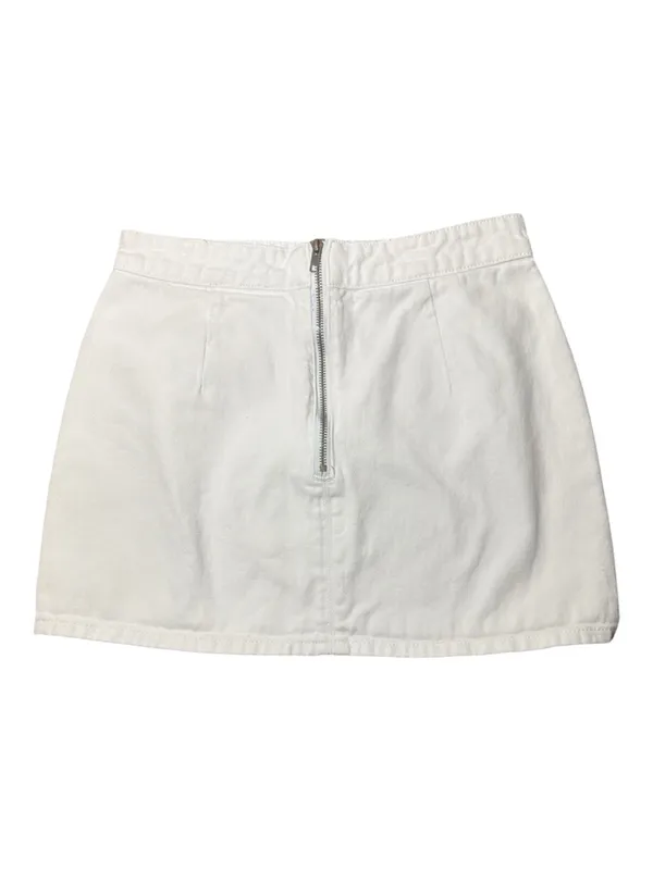 LIONESS White High-Waist Denim Mini Skirt with Front Slit - Image 3