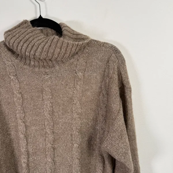 Umberto Severi Turtleneck Sweater Brown Cable Knit Mohair Italian Vtg Womens Med - Image 9