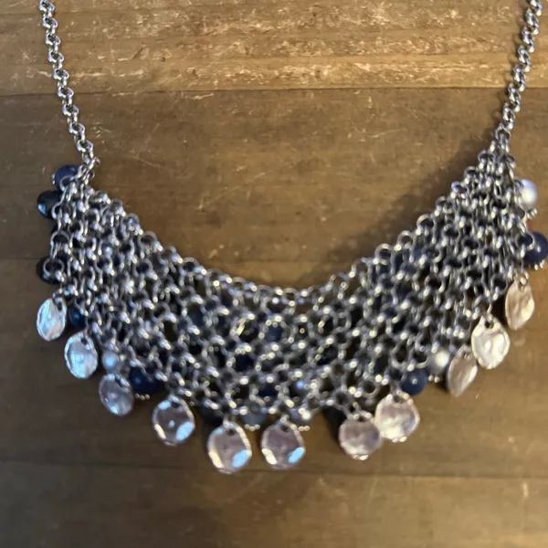 Silver tone multi dangle bead bib necklace - Image 5