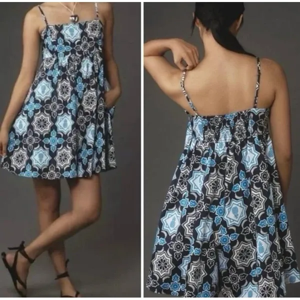 Hutch Anthropologie Blue White Tile Pineapple Print Romper Pockets XL‎ 1 - Image 2