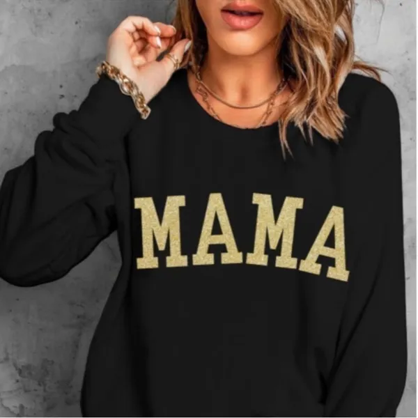 Black MAMA Gold Glitter Crewneck Sweatshirt NWT Large - Image 5