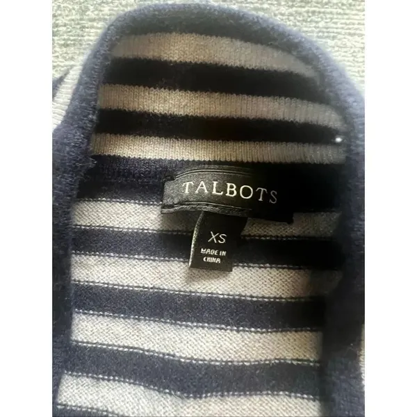 Talbots Navy Blue Off White Stripe Open Front Cardigan XS - Image 4