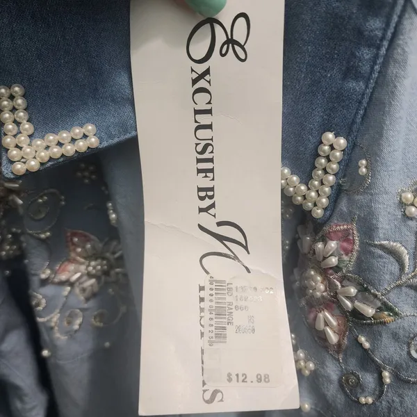 Vintage‎ Embellished Denim Shirt Floral Beaded Western Style Small - Image 4