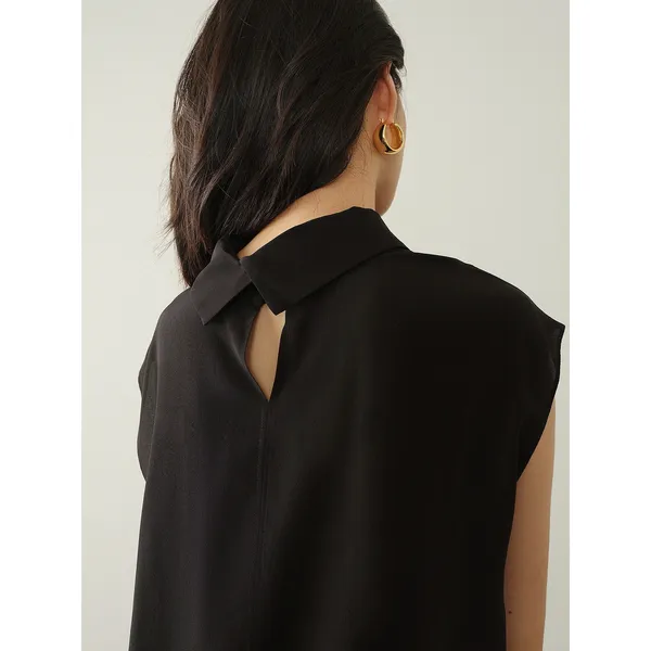 Commense Elegant Leisure Cap Sleeve Classic Top Flowy Black XS - Image 4