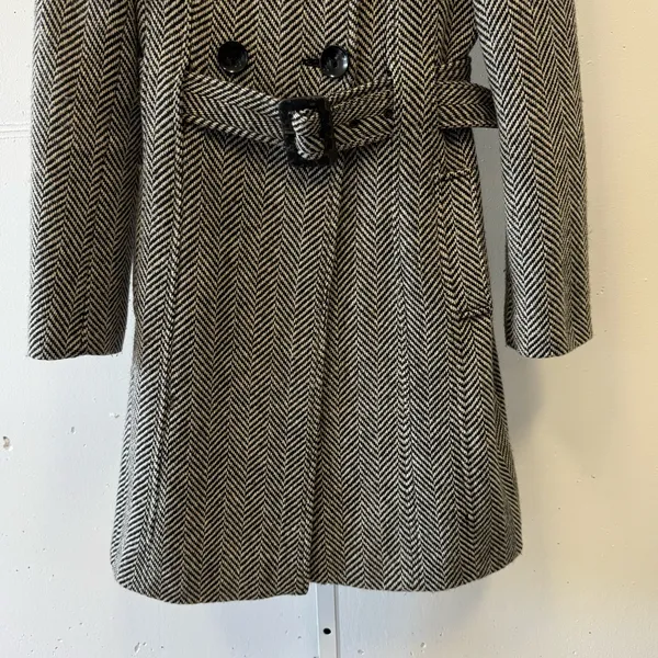 Guess Women’s Wool‎ Blend Herringbone Tailored Double Breasted Pea Coat Gray Sm - Image 5