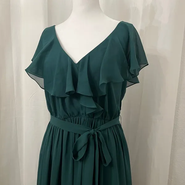 NWT JJ's House Chiffon Bridesmaid Dress Cascading Ruffles Sz 6 Dark Green 206476 - Image 3