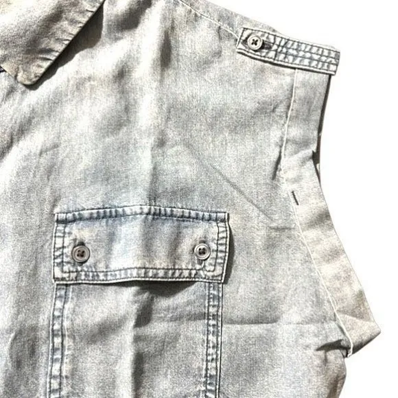 BUFFALO David Bitton Button Down Women XXL Light‎ Wash Blue Lyocell Cap Sleeve - Image 4