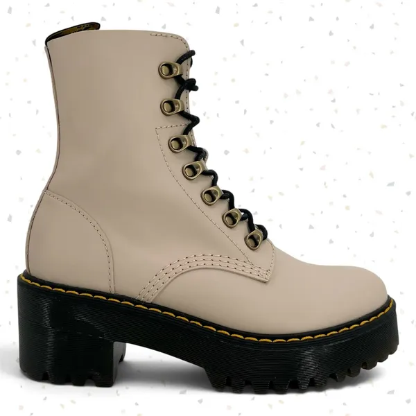 Dr. Martens Leona Boots Vintage Taupe Cream Lace Up Platform Heels Fall Size 7 - Image 5