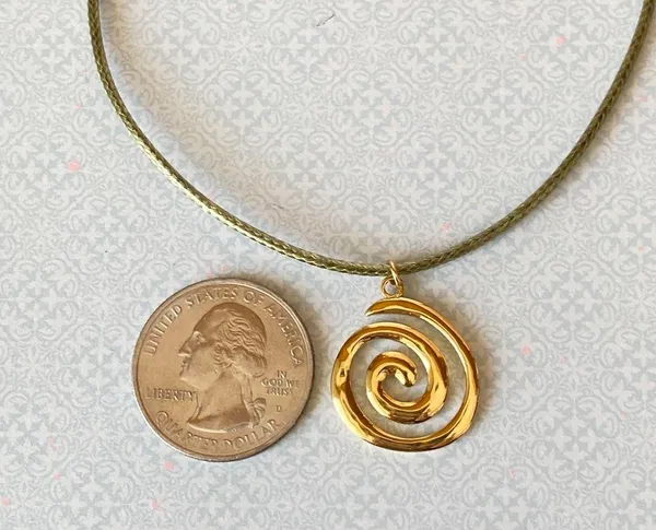 Handmade gold tone stainless steel spiral swirl uzumaki funky boho grunge style necklace🌀 - Image 5