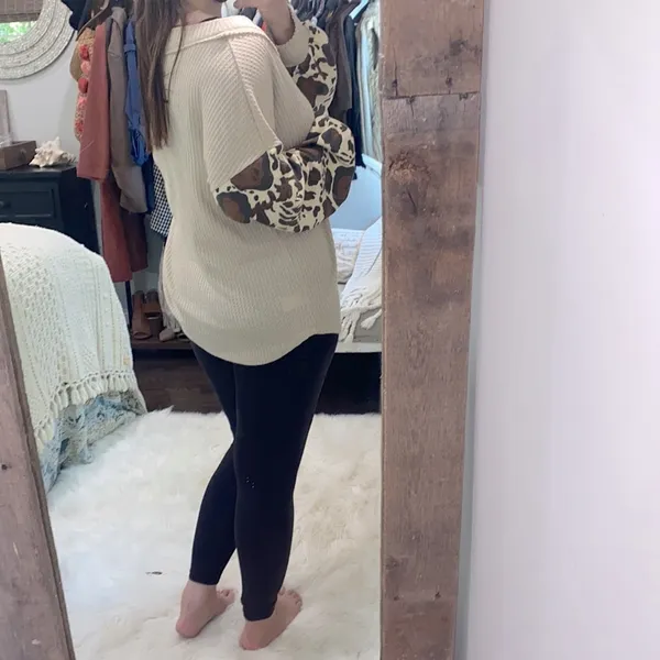 Bibi leopard print camouflage waffle knit top size large - Image 4