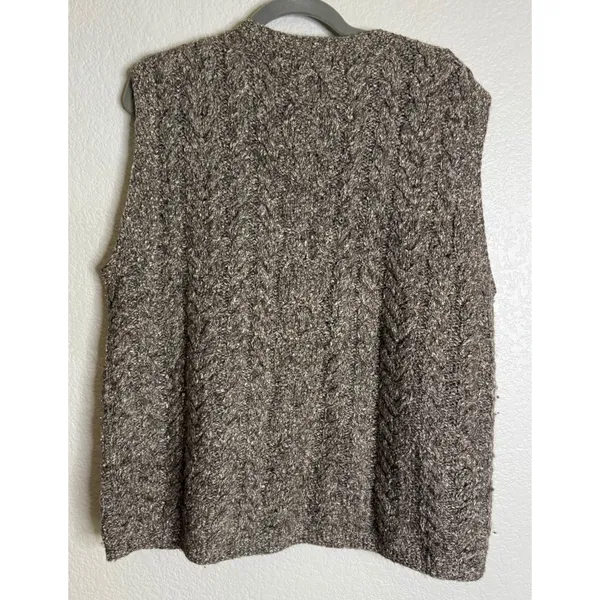 Ralph Lauren LRL Women L Sweater Vest Brown Wool Silk Cable Knit Full Zip Rustic - Image 2