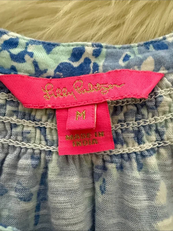 Lilly Pulitzer Blue Floral Henley Sleeveless Tank medium - Image 2