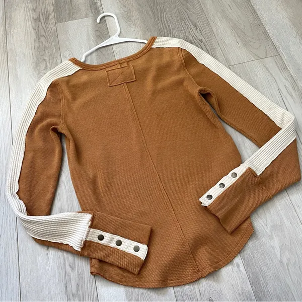 Free People Shirt tasha striped thermal long sleeve womens Orange medium casual - Image 6