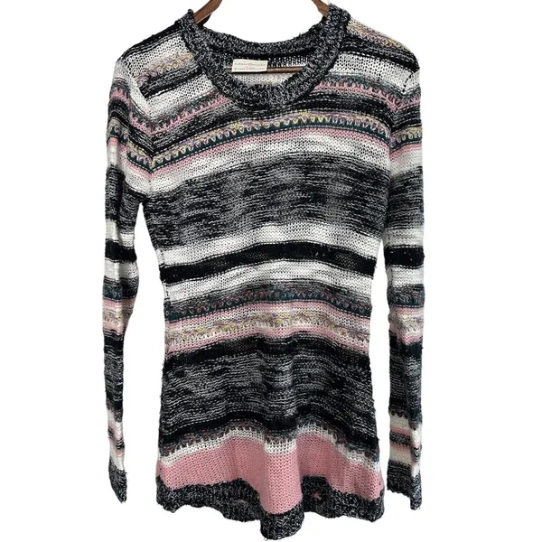 Bobbie Brooks‎ Women Medium Multi Color Striped Open Knit Crew Neck Sweater - Image 2