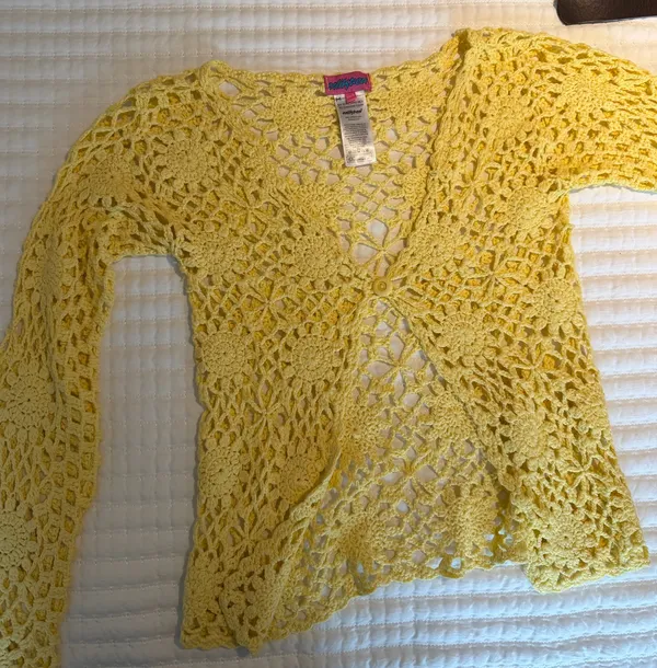 Edikted Yellow Crochet Cardigan - Image 3