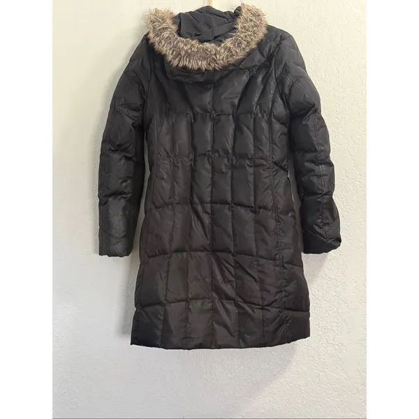 Eddie Bauer Women's Black Long Quilted Down Coat Parka Hood Faux Fur Sz M - Image 5