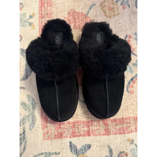 Ugg Women's Disquette Black Shearling Platform Slippers Clogs Size 8 - Image 3