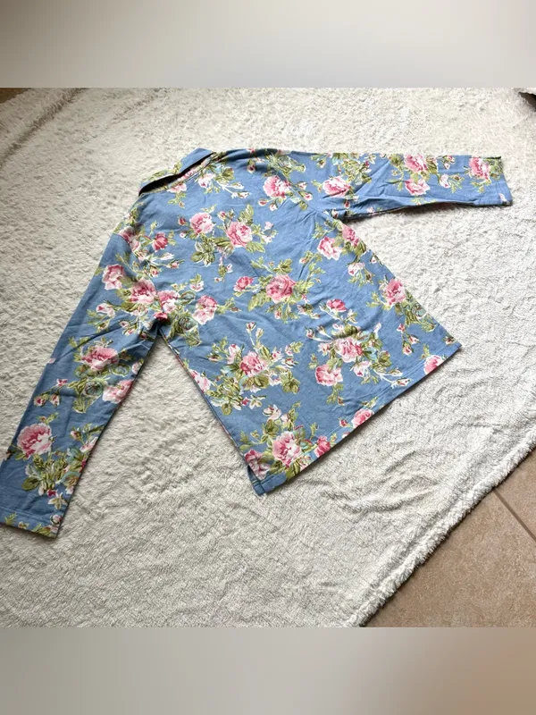 Garnet Hill Organic Cotton Heritage Flannel Pajama Top Shirt S Blue Floral NWOT - Image 12