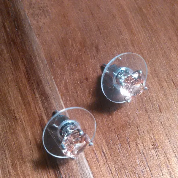 Simulated Champagne Diamond Stainless Steel Solitaire Stud Earrings - Image 4