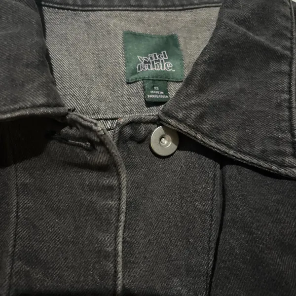 Black Washed Denim Trucker Jacket Oversized Vintage Grunge Streetwear XS - Image 3
