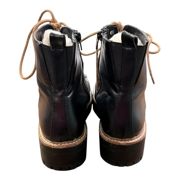 A New Day Combat Boots Womens 10 Black Faux Fur Trim Lug Sole Zipper Hiking Moto - Image 4