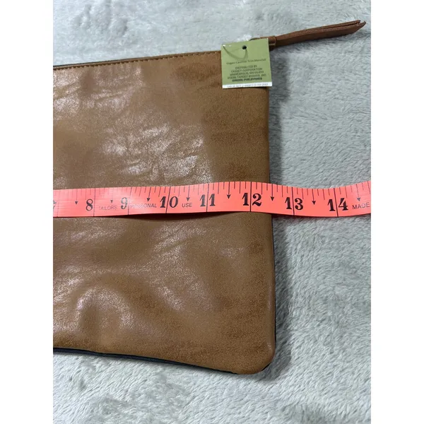 Vegan Leather Cosmetic Pouch Tan Zip Clutch Travel Makeup Organizer Bag NWT - Image 5