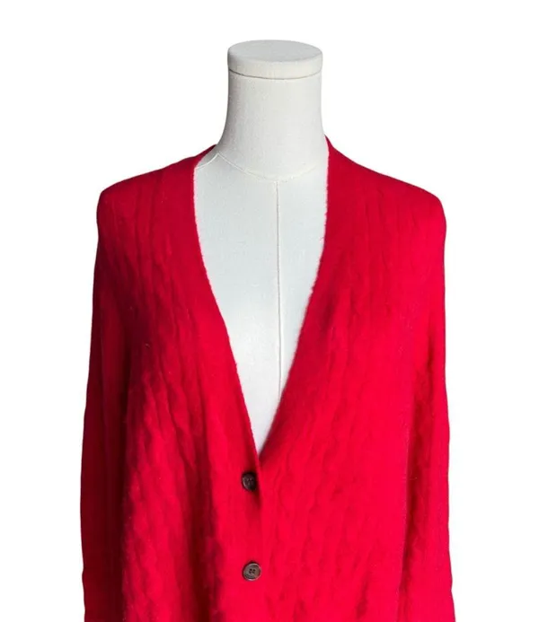 J. Crew - Red Extra Soft Preppy Cardigan Cable Knit Sweater Sz M - Image 4