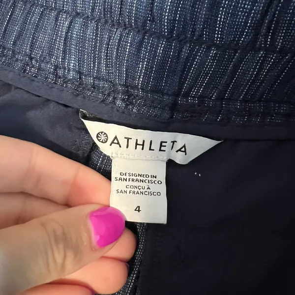 Athleta Cabo Linen Textured‎ Striped Shorts Blue Pinstripe Women's 4 - Image 5