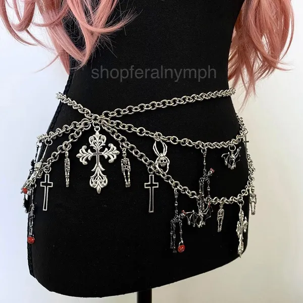 Silver Y2K Gothic Draped Charm Layered Chain Belt, Fits 26-55 Inches, X7GA1391 - Image 6