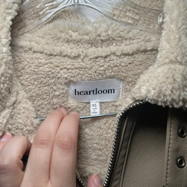 Heartloom Womens XS Tan Faux Leather Shearling Aviator Moto Jacket minimalist - Image 4