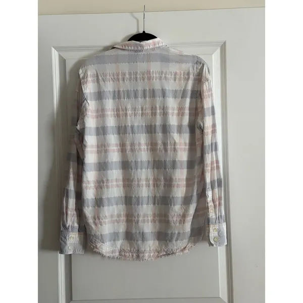 Free People Pink Blue Loveland Plaid Raw Hem Oversized Button Down Shirt XS - Image 7