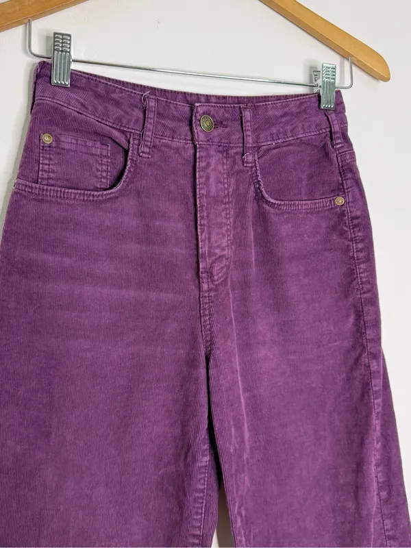 Pilcro Corduroy Wide Leg Pants Size 24 Purple High Rise Anthropologie - Image 3